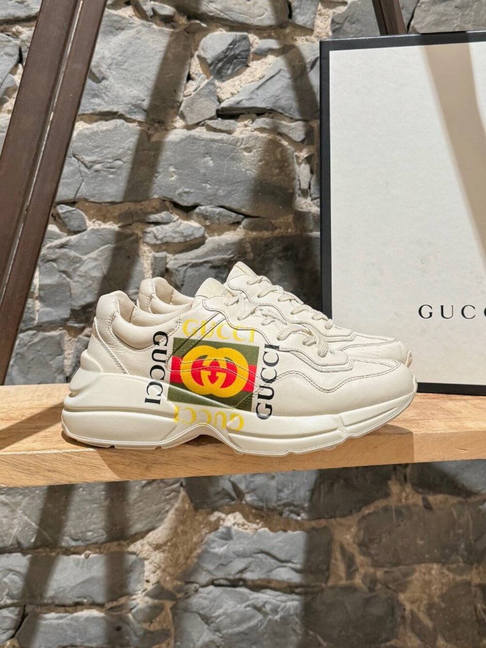 Gucci Ivory "Vintage" Square Logo Rhyton Chunky Sneakers